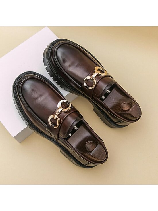 Men\'s Chunky Two-Tone Black & White Platform Loafers - Slip-On Dress Shoes main image 4